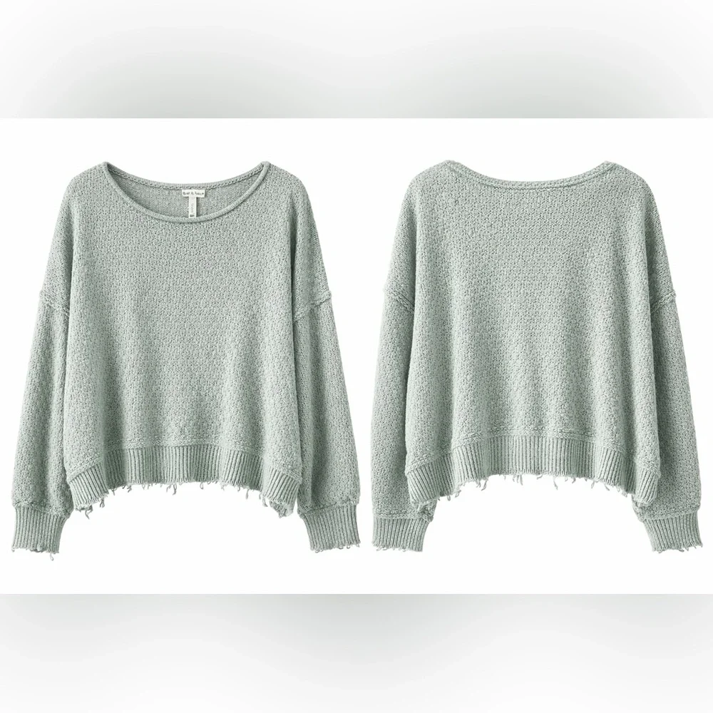Wishlist Sage Green Textured Knit Sweater | Boho‎ Raw Hem Oversized Sweater M/L
